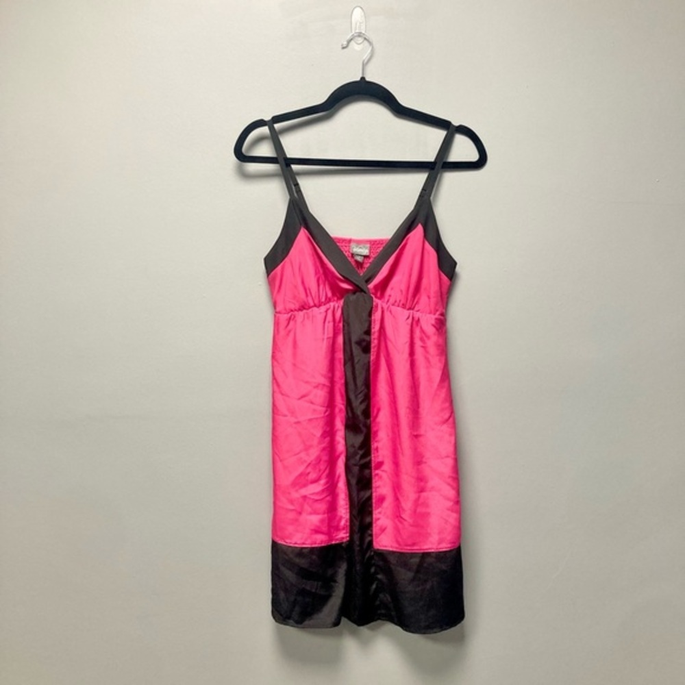 Vanity Womens Hot Pink Black‎ Satin Empire Waist Mini Dress Size M NWT